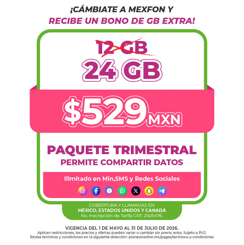Promo Portabilidad Telefonía celular - 12GB Trimestral - Ilimitado