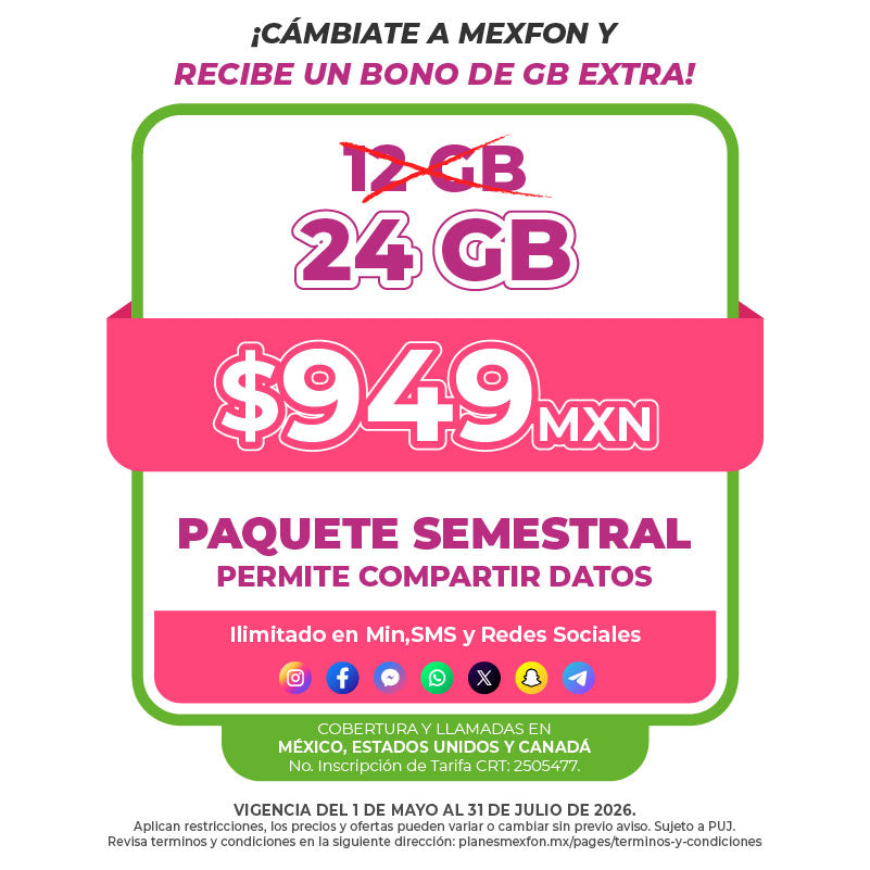 Promo Portabilidad Telefonía celular - 12GB Semestral - Ilimitado