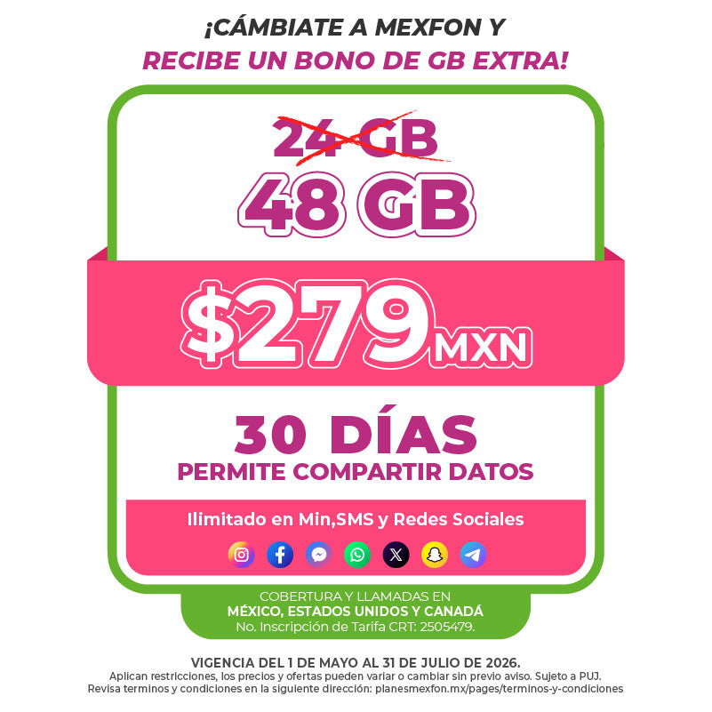 Promo Portabilidad Telefonía celular - 24GB - 30 días - Ilimitado