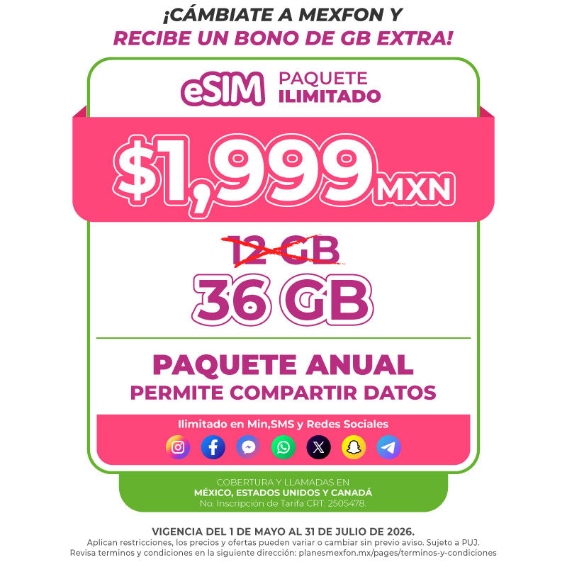 Promo Portabilidad Telefonía celular - 12GB Anual - eSIM QR - Ilimitado