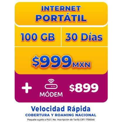 Internet portátil - SIM 100 GB + Módem