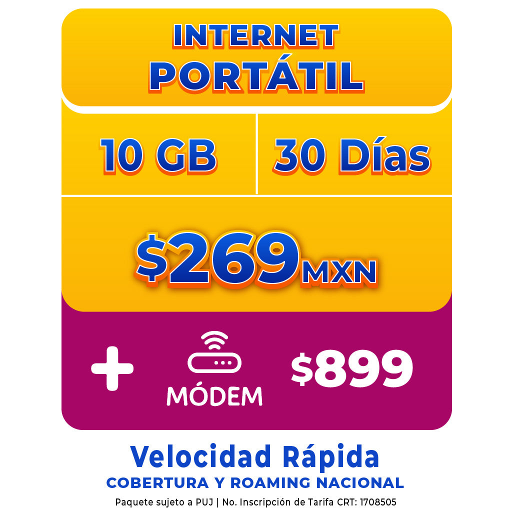 Internet portátil - SIM 10 GB + Módem