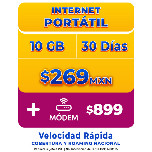 Internet portátil - SIM 10 GB + Módem