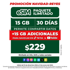 Promo Navidad Reyes Telefonía celular - 15GB - eSIM QR - Ilimitado