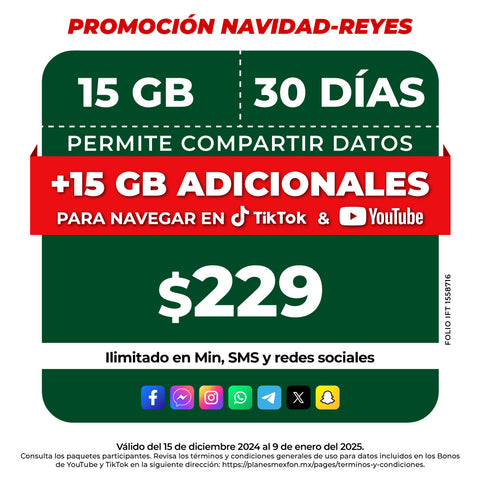 Promo Navidad Reyes Telefonía celular - 15GB - Ilimitado