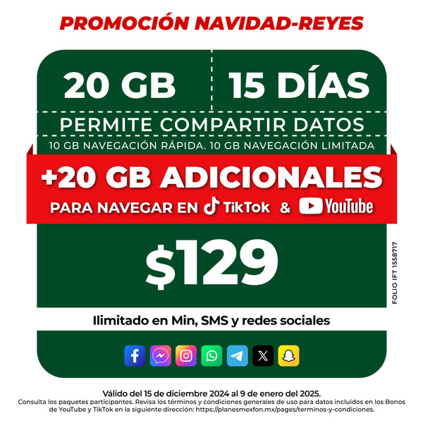 Promo Navidad Reyes Telefonía celular - 20GB - Ilimitado