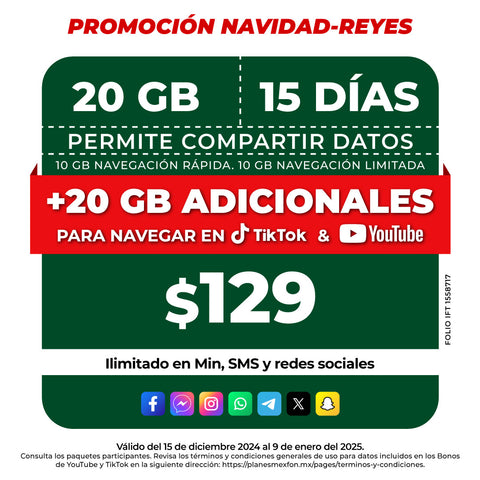 Promo Navidad Reyes Telefonía celular - 20GB - Ilimitado