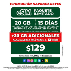 Promo Navidad Reyes Telefonía celular - 20GB - eSIM QR - Ilimitado