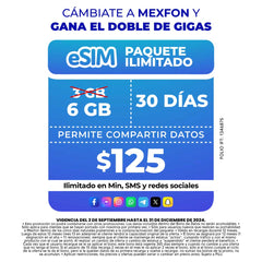 Promo Portabilidad Telefonía celular - 3GB  - eSIM QR - Ilimitado