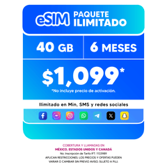 Telefonía celular - 40GB SEMESTRAL - eSIM QR - Ilimitado