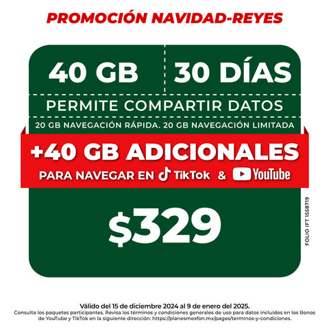 Promo Navidad Reyes Telefonía celular - Paquete compartir 40 GB