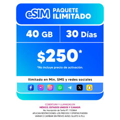 Telefonía celular - 40GB - eSIM QR - Ilimitado