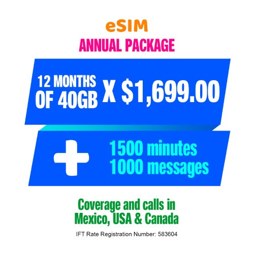Cellular telephony - Package 40 GB ANNUAL - eSIM QR