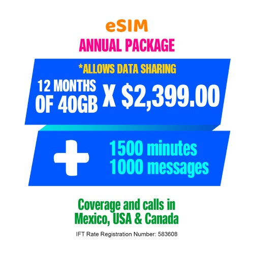 Cellular telephony - Share package 40 GB ANNUAL - eSIM QR