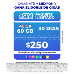 Promo Portabilidad Telefonía celular - 40 GB - eSIM QR - Ilimitado