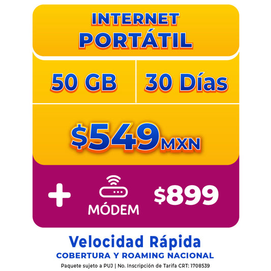 Internet portátil - SIM 50 GB + Módem