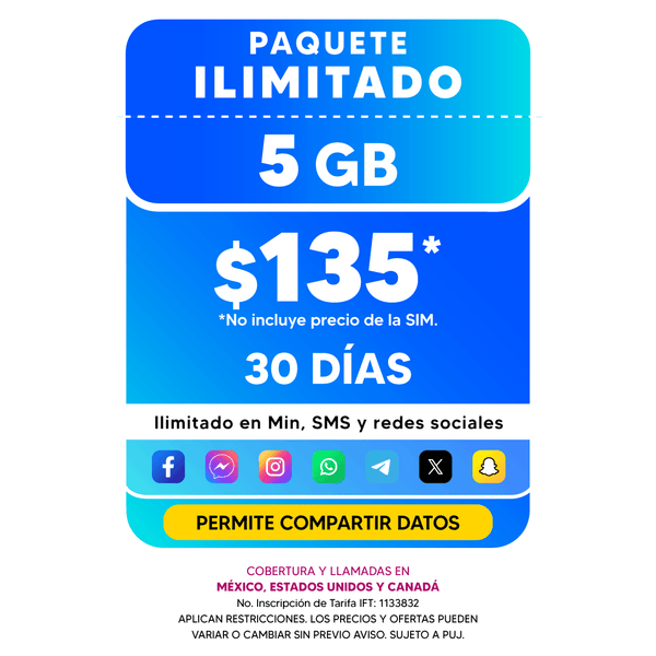 Telefonía celular - 5GB - Ilimitado