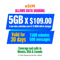 Cellular telephony - 5GB - eSIM QR