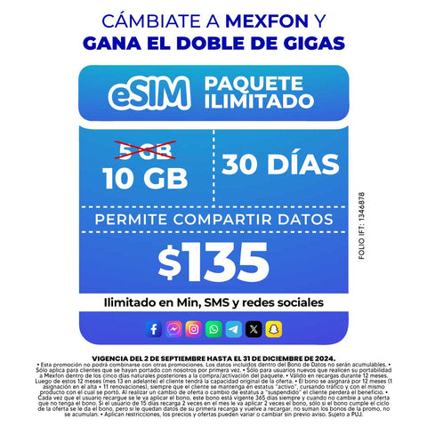 Promo Portabilidad Telefonía celular - 5GB  - eSIM QR – Ilimitado