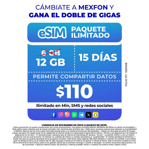 Promo Portabilidad Telefonía celular - 6GB  - eSIM QR – Ilimitado