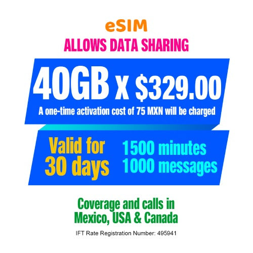 Cellular telephony - Share package 40 GB - eSIM QR