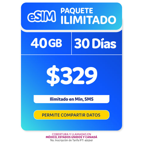 Telefonía celular -  Paquete Compartir 40GB - eSIM QR - Ilimitado
