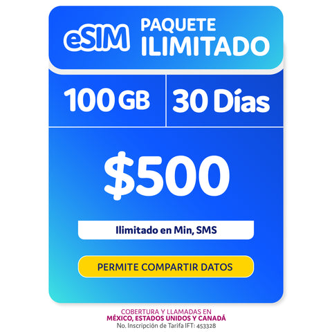 Telefonía celular -  Paquete Compartir 100GB - eSIM QR - Ilimitado
