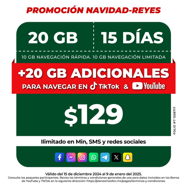 Promo Navidad Reyes Telefonía celular - 20GB - Ilimitado