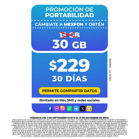 Promo Portabilidad Telefonía celular - 15GB - Ilimitado