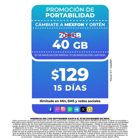 Promo Portabilidad Telefonía celular - 20GB - Ilimitado