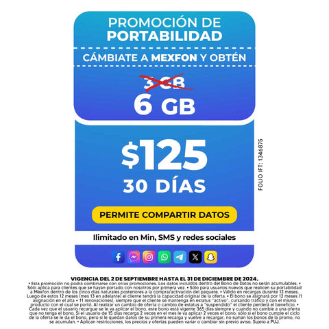 Promo Portabilidad Telefonía celular - 3GB - Ilimitado