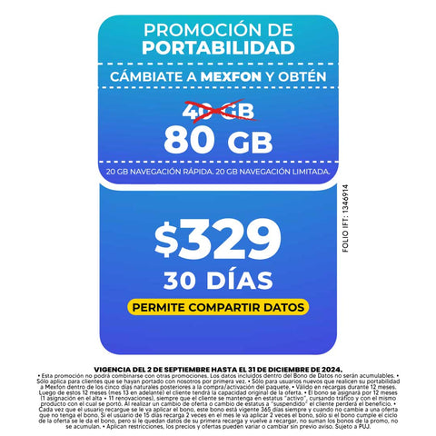 Promo Portabilidad Telefonía celular - Paquete compartir 40GB - Ilimitado