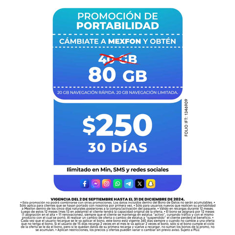 Promo Portabilidad Telefonía celular - 40GB – Ilimitado