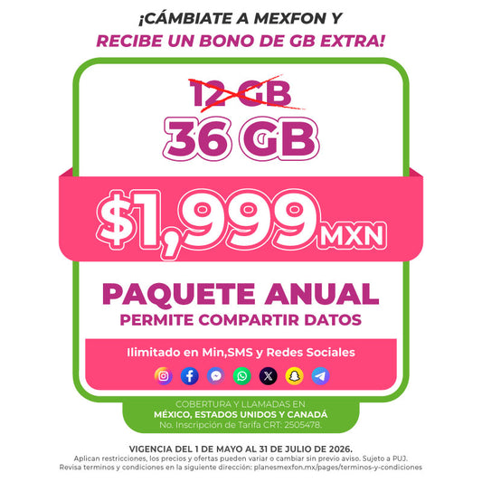 Promo Portabilidad Telefonía celular - 12GB Anual - Ilimitado