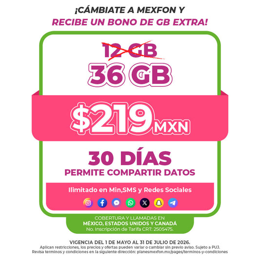 Promo Portabilidad Telefonía celular - 12GB - 30 días - Ilimitado