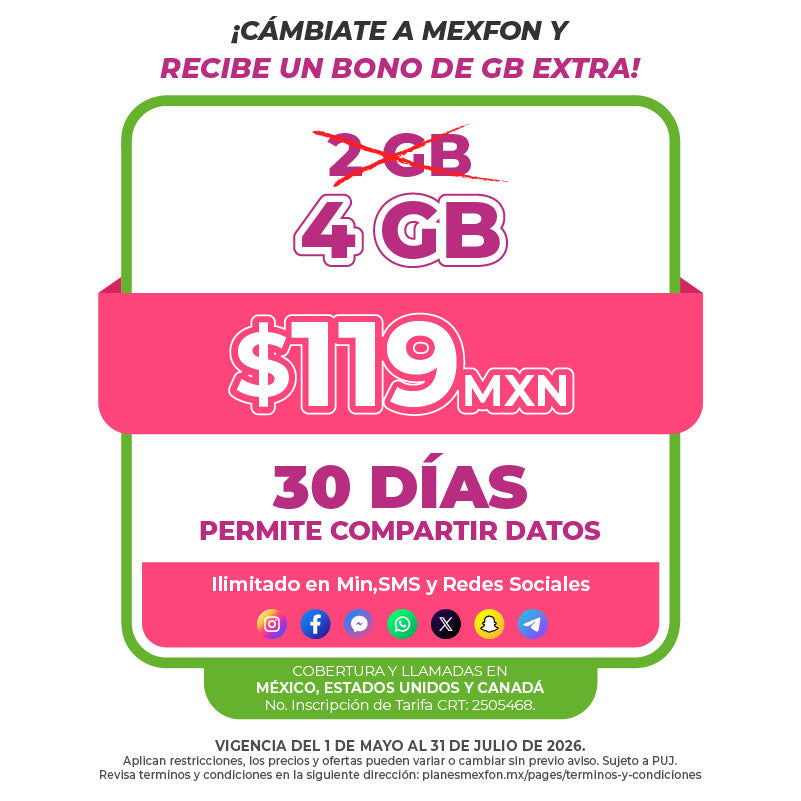 Promo Portabilidad Telefonía celular - 2GB - 30 días - Ilimitado