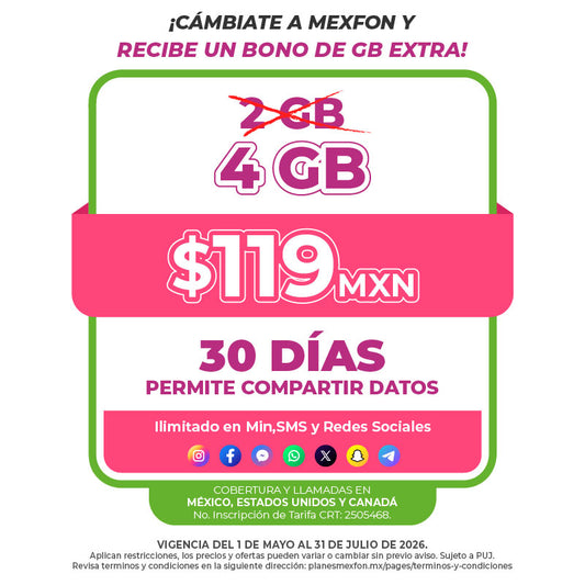 Promo Portabilidad Telefonía celular - 2GB - 30 días - Ilimitado