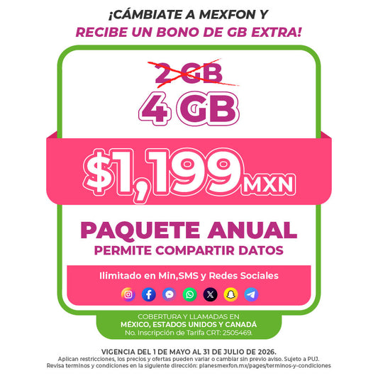 Promo Portabilidad Telefonía celular - 2GB Anual - Ilimitado