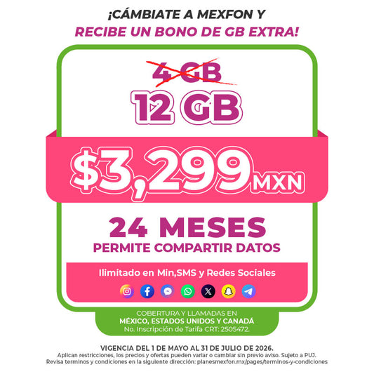 Promo Portabilidad Telefonía celular - 4GB - 24 meses - Ilimitado