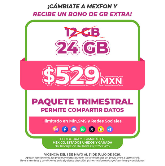 Promo Portabilidad Telefonía celular - 12GB Trimestral - Ilimitado
