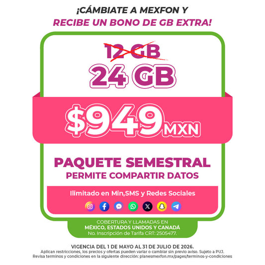 Promo Portabilidad Telefonía celular - 12GB Semestral - Ilimitado