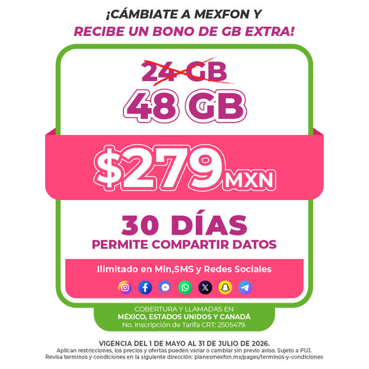 Promo Portabilidad Telefonía celular - 24GB - 30 días - Ilimitado
