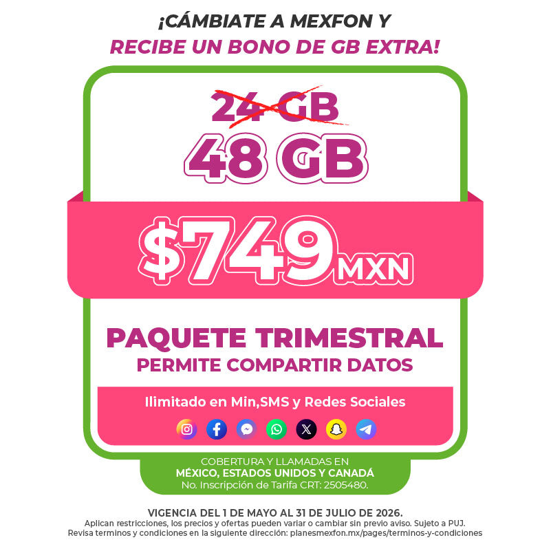 Promo Portabilidad Telefonía celular - 24GB Trimestral - Ilimitado