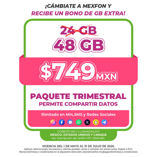 Promo Portabilidad Telefonía celular - 24GB Trimestral - Ilimitado