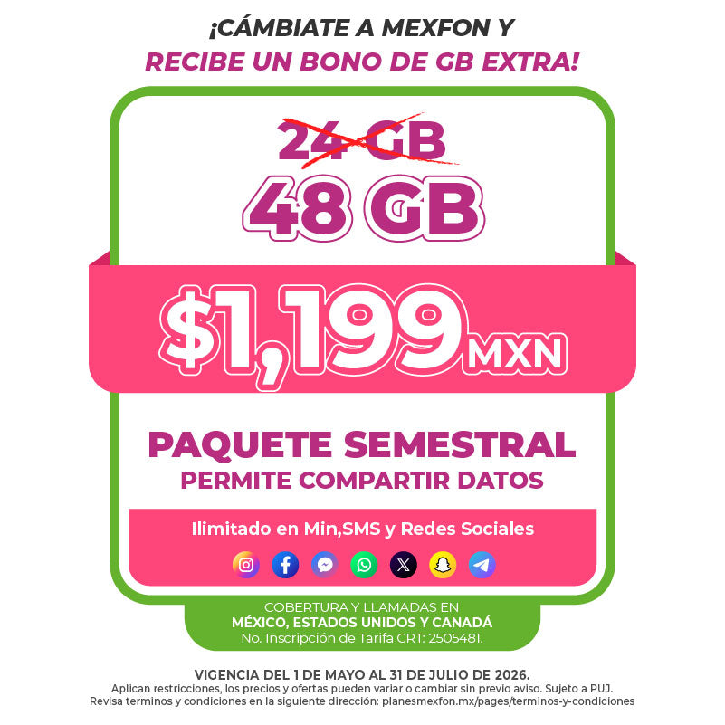 Promo Portabilidad Telefonía celular - 24GB Semestral - Ilimitado