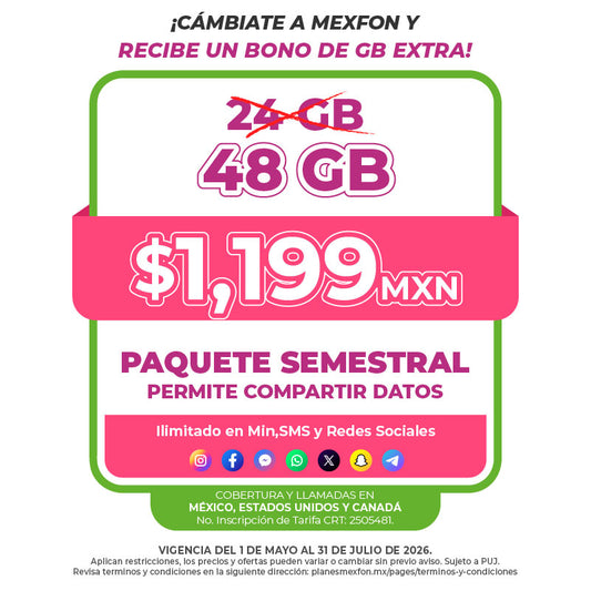 Promo Portabilidad Telefonía celular - 24GB Semestral - Ilimitado