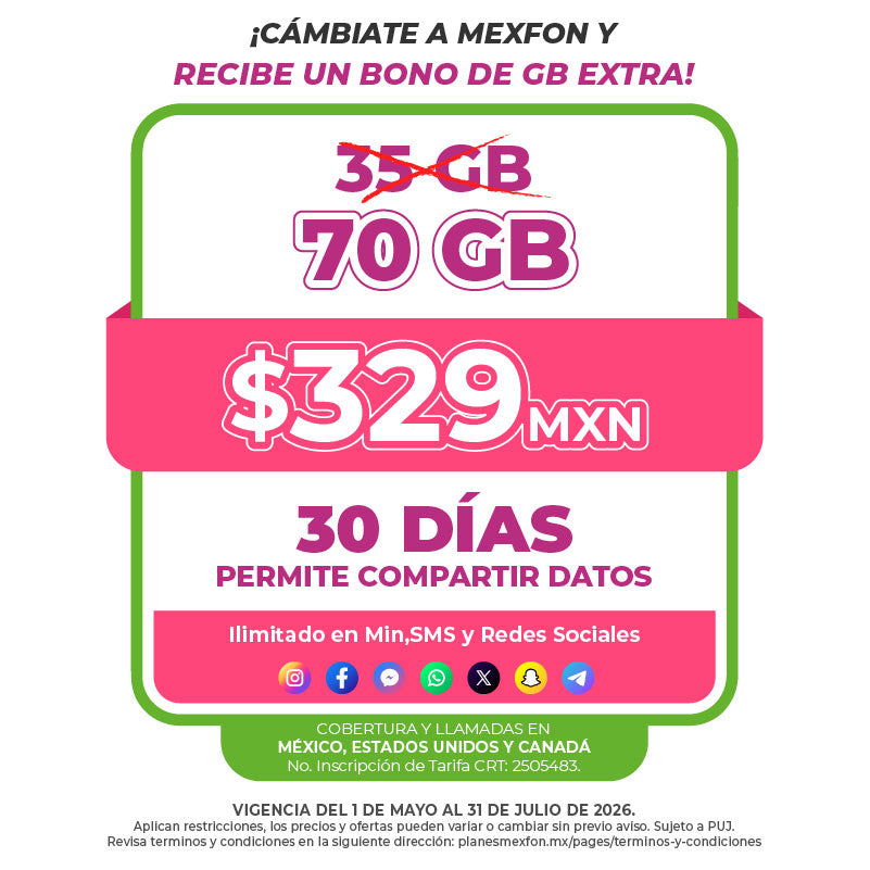 Promo Portabilidad Telefonía celular - 35GB - 30 días - Ilimitado