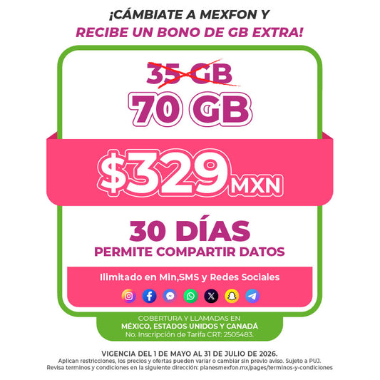 Promo Portabilidad Telefonía celular - 35GB - 30 días - Ilimitado