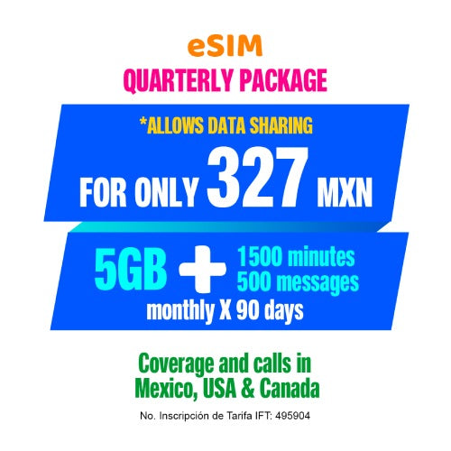 Cellular telephony - 5GB Quarterly + eSIM QR