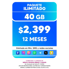 Telefonía celular - 40 GB ANUAL - Ilimitado